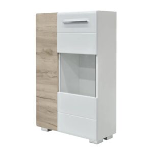 Επιδαπέδια βιτρίνα BARCELONA γκρι δρυς/ λευκό γυαλιστερό 65x32x103