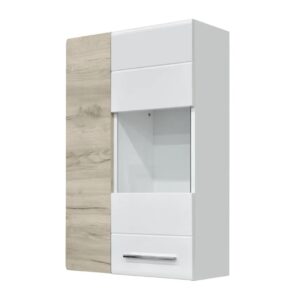 Επιτοίχια βιτρίνα BARCELONA γκρι δρυς/ λευκό γυαλιστερό 65x27x99