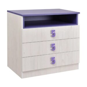 Συρταριέρα Numero 3F Ασπρος Δρυς/Μωβ