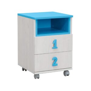 Κομοδίνο Numero 2F Ασπρος Δρυς/Μπλε