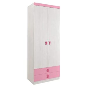 Δίφυλλη ντουλάπα με 2 συρτάρια Numero O2V2F άσπρος δρυς/ ροζ 80x52x217,5