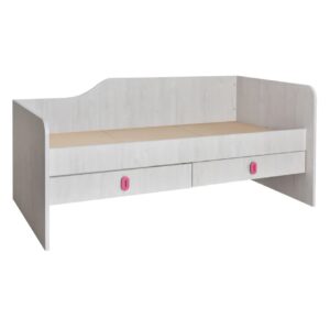 Μονό κρεβάτι με 2 συρτάρια Numero 2F Ασπρος Δρυς/Ροζ