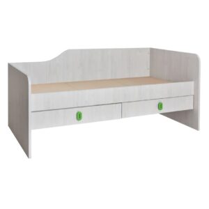 Μονό κρεβάτι με 2 συρτάρια δεξιάς φοράς Numero 2F Ασπρος Δρυς/ Πράσινο