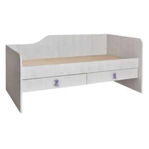 Μονό κρεβάτι με 2 συρτάρια δεξιάς φοράς Numero 2F Ασπρος Δρυς/ Μωβ