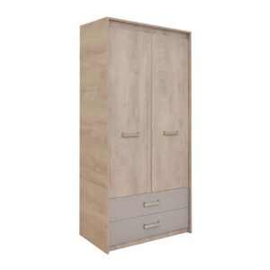 Δίφυλλη ντουλάπα Kinder 2V2F με 2 συρτάρια premium δρυς/ άμμου 96,1x52x203
