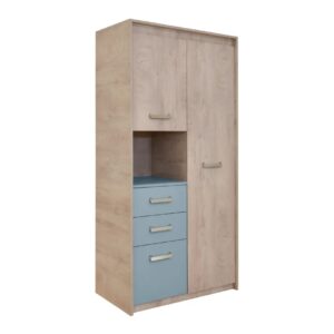 Δίφυλλη ντουλάπα Kinder 2V3F με 3 συρτάρια premium δρυς/ μπλε παστέλ 96,1x52x203