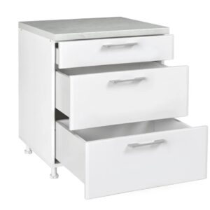 Επιδαπέδια συρταριέρα κουζίνας IN MDF D80 3F B Λευκό γυαλιστερό 80x60x85εκ.