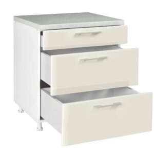 Επιδαπέδια συρταριέρα κουζίνας IN MDF D80 3F B Μπεζ γυαλιστερό 80x60x85εκ.