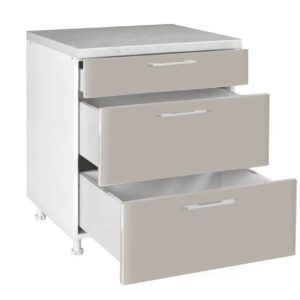 Επιδαπέδια συρταριέρα κουζίνας IN MDF D80 3F B Cashmere γυαλιστερό 80x60x85εκ.