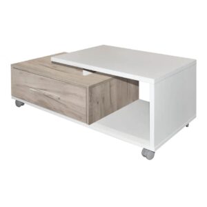 Τραπέζι σαλονιού με συρτάρι LEO γκρι δρυς/ λευκό γυαλιστερό 110x50x41