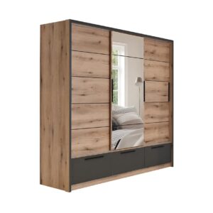 Συρόμενη ντουλάπα με καθρέφτη και 3 συρτάρια KALIOPA 230 artisan/ γκρι 228,6x64x222