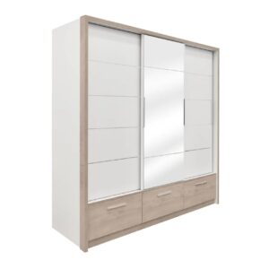 Συρόμενη ντουλάπα με καθρέφτη και 3 συρτάρια KALIOPA 230 premium δρυς/ λευκό 228,6x64x222