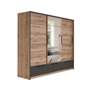 Συρόμενη ντουλάπα με καθρέφτη και 3 συρτάρια KALIOPA 270 artisan/ γκρι 269x64x222