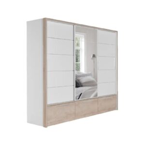 Συρόμενη ντουλάπα με καθρέφτη και 3 συρτάρια KALIOPA 270 premium δρυς/ λευκό 269x64x222