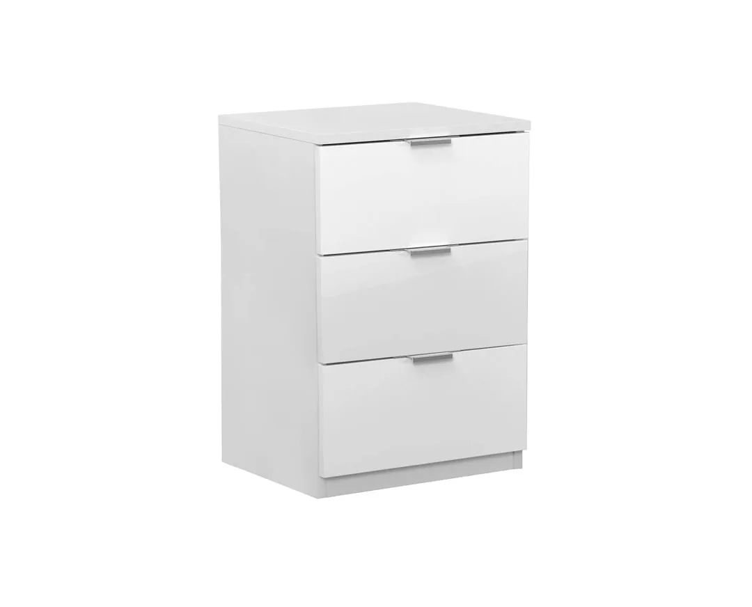 Κομοδίνο με 3 συρτάρια ELEGANCE 3F λευκό γυαλιστερό 45x38x67