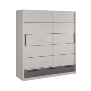 Συρόμενη ντουλάπα με 3 συρτάρια LARA 200 δρυς πάγου/ ανθρακί 200x62x220