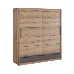 Συρόμενη ντουλάπα με 3 συρτάρια LARA 200 artisan/ γκρι 200x62x220