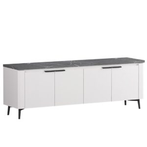 Έπιπλο TV ASTANA 165 με φωτισμό led λευκό γυαλιστερό/ μαύρο μάρμαρο 165,2x40x59,9