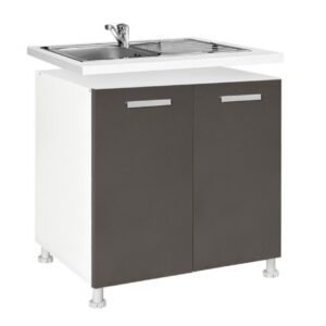 Επιδαπέδιο ντουλάπι νεροχύτη κουζίνας In D80 S Γκρι ανθρακί 80x60x85εκ.