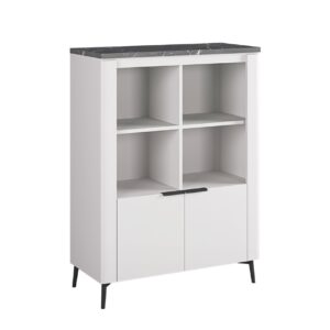 Βιτρίνα χαμηλή με 2 πόρτες ASTANA με φωτισμό led λευκό γυαλιστερό/ μαύρο μάρμαρο 91x40x125