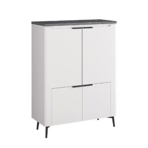 Βιτρίνα χαμηλή με 4 πόρτες ASTANA με φωτισμό led λευκό γυαλιστερό/ μαύρο μάρμαρο 91x40x125