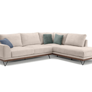 Ετοιμοπαράδοτος αριστερός γωνιακός καναπές VM-RENE με ξύλινη μπάζα, αποσπώμενα- πλενόμενα καλύμματα έδρας και πλάτης ύφασμα perfect 02 μπεζ 290x240x98