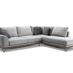 Ετοιμοπαράδοτος αριστερός γωνιακός καναπές VM-RENE με ξύλινη μπάζα, αποσπώμενα- πλενόμενα καλύμματα έδρας και πλάτης ύφασμα perfect 82 γκρι 290x240x98